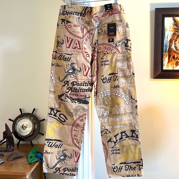 NWT New VANS Loose Fit Drill Chore Carpenter Pants All Over Print Canvas Size 34